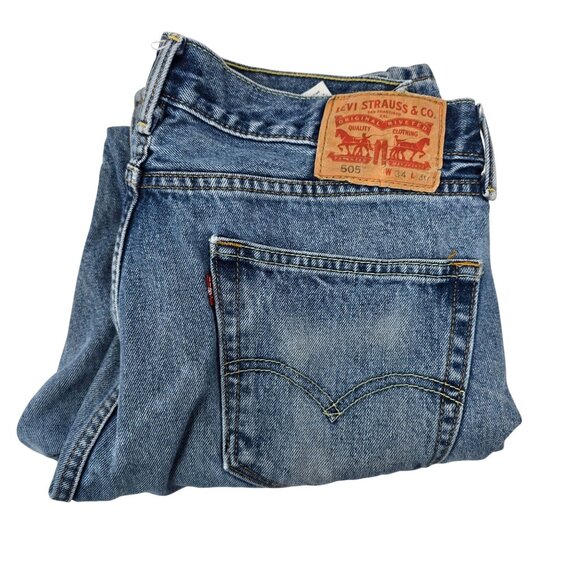 Levis 505 Mens W34 L30 Blue‎ Denim Straight Fit Jeans Casual Wear - Picture 1 of 8